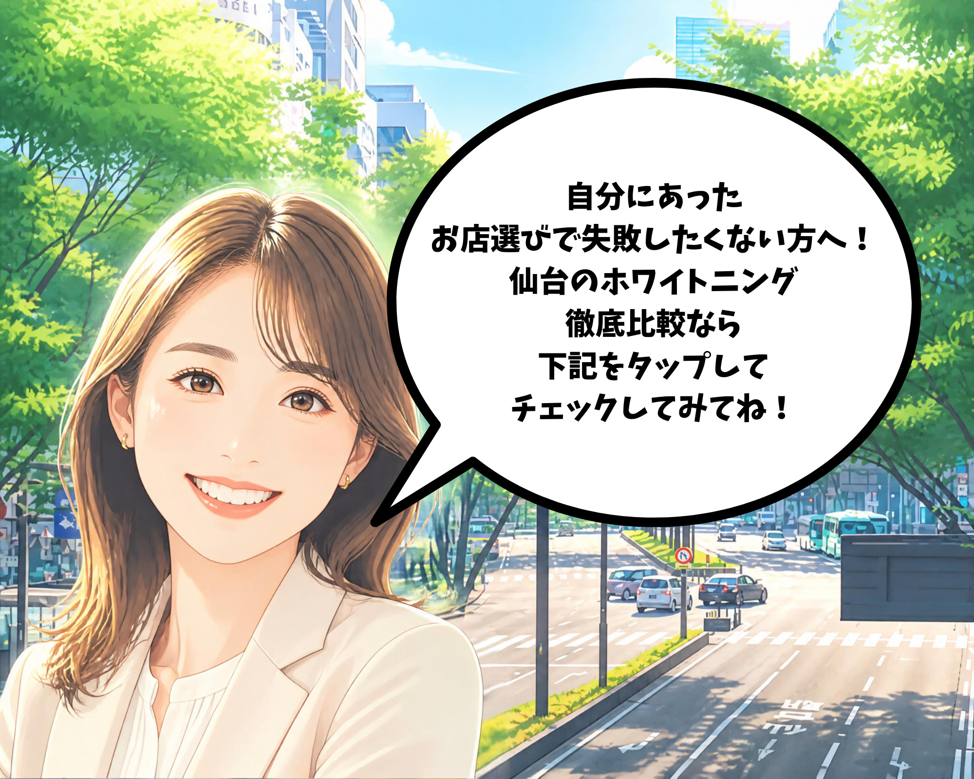 自分に合った仙台のホワイトニング店選びの解説記事を読む女性