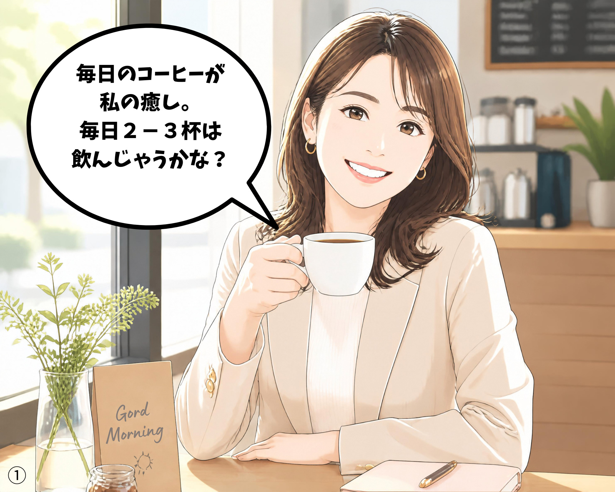 仙台で大好きなコーヒーを嬉しそうに飲む女性