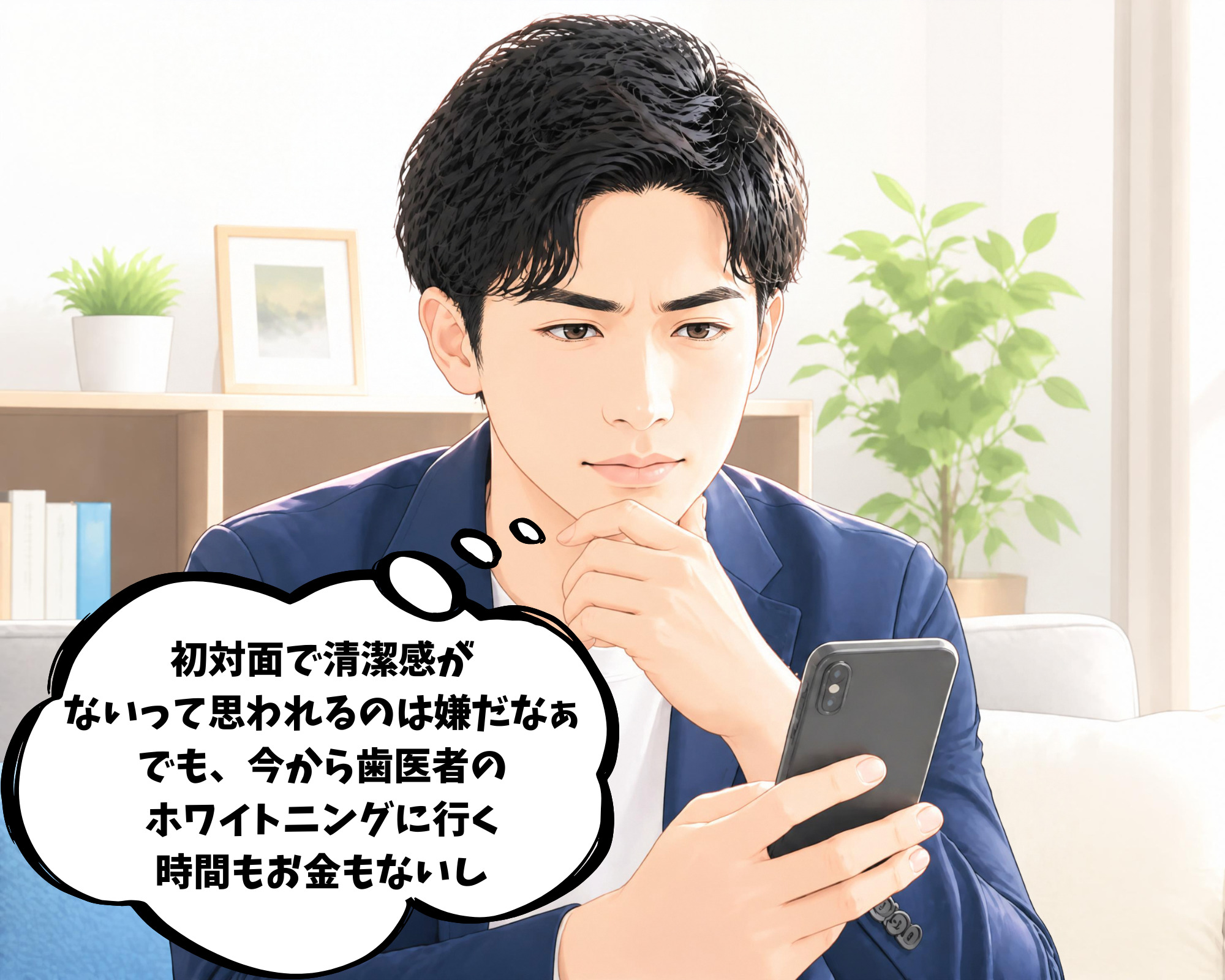 仙台でどのホワイトニングサロンに行けばいいのか迷っている男性の様子