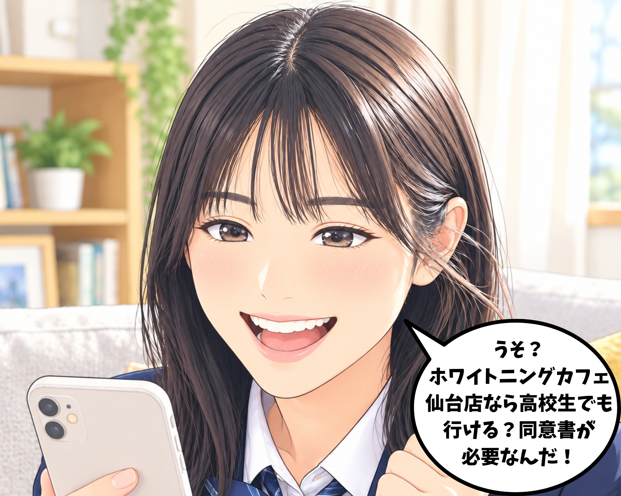 ホワイトニングカフェ仙台店は親の同意書があれば高校生も通えると知って喜ぶ女性