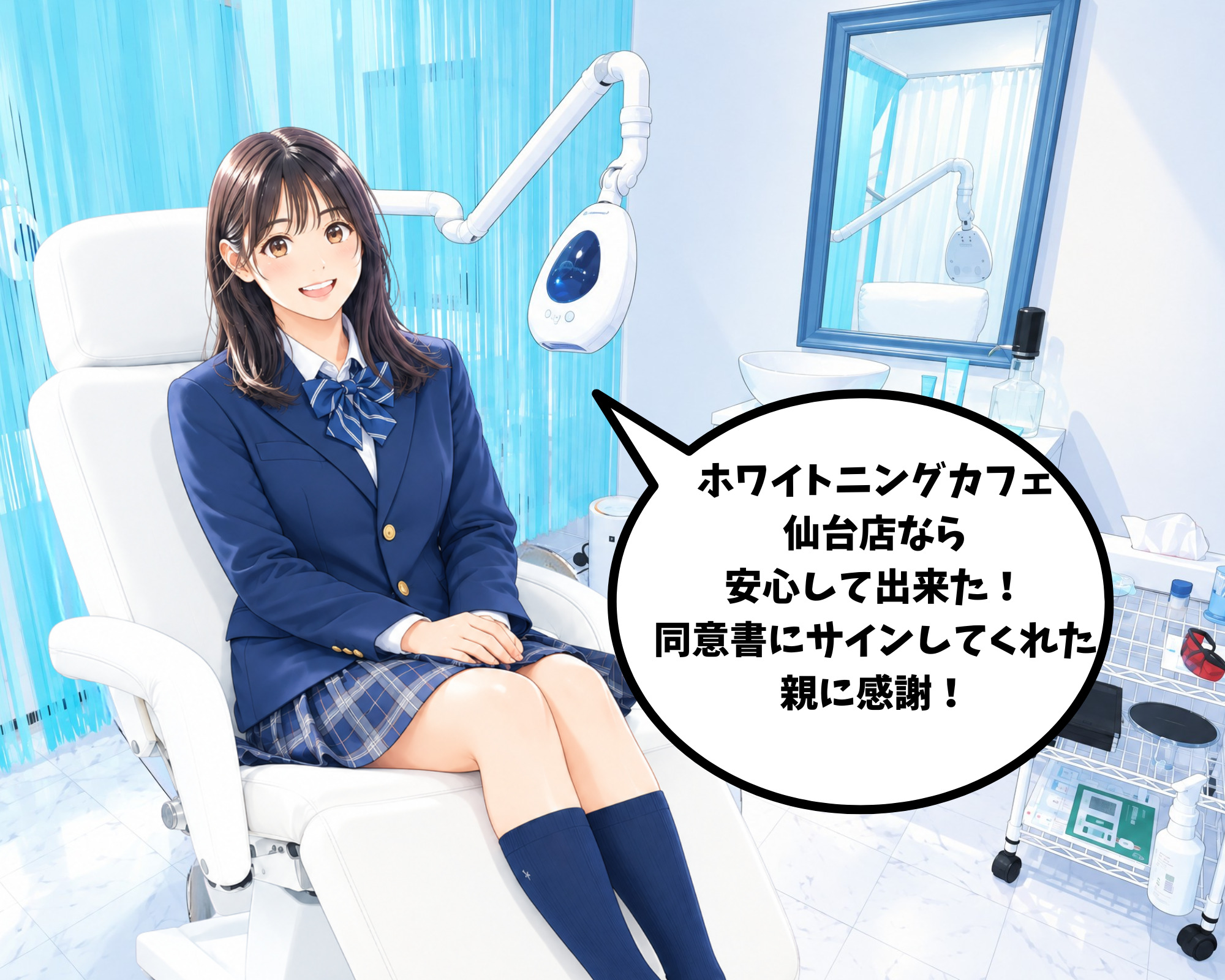 安心してホワイトニングの施術を受けた女性の笑顔