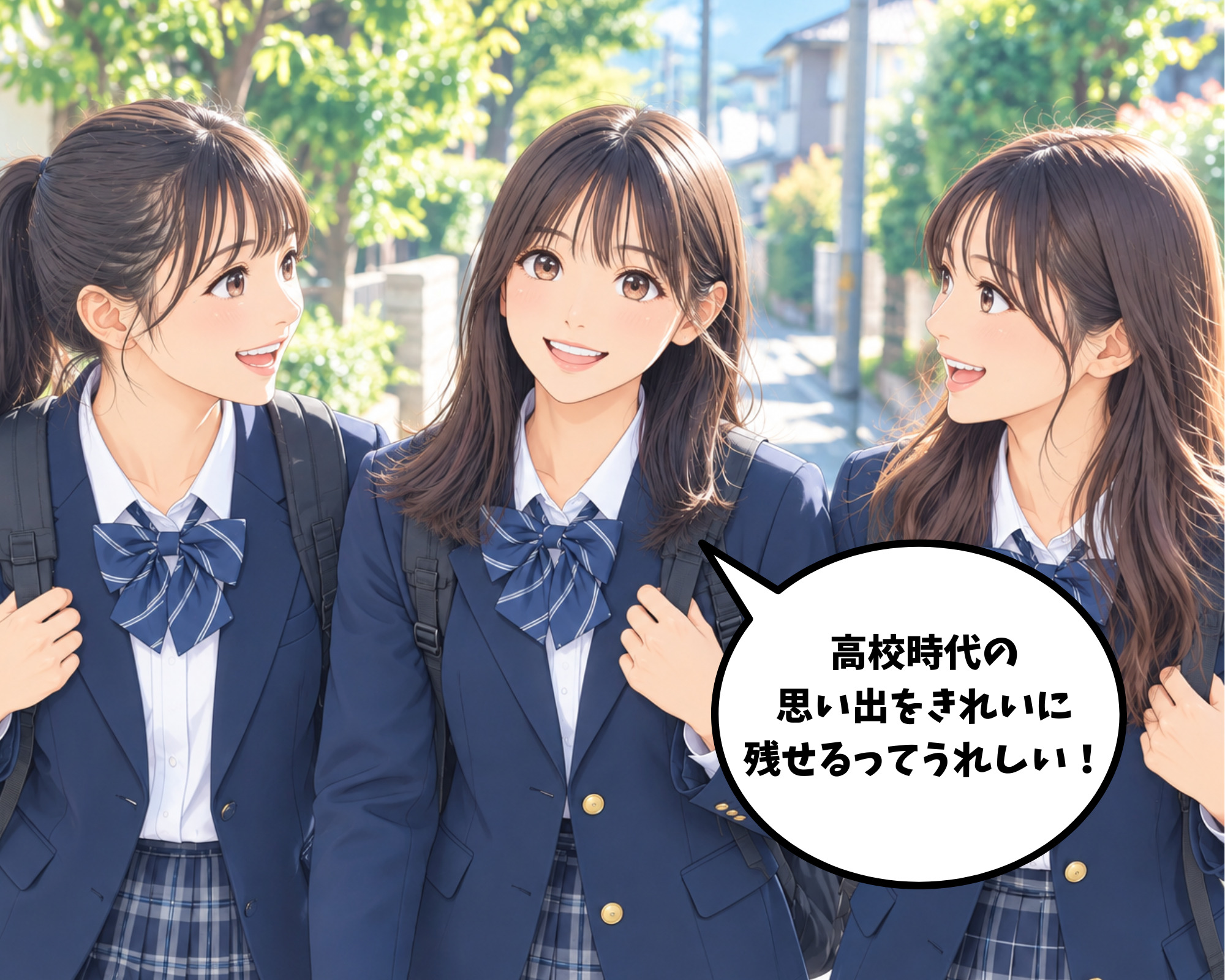 白い歯で高校時代の思い出を綺麗に残せると喜んでいる女性