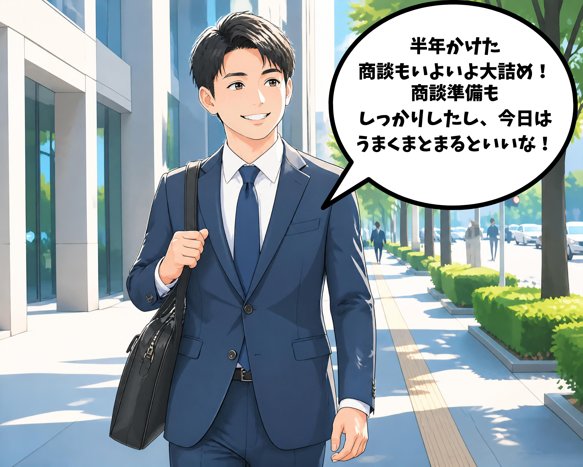 仙台でメンズホワイトニングを検討する営業マン!商談準備に励む様子