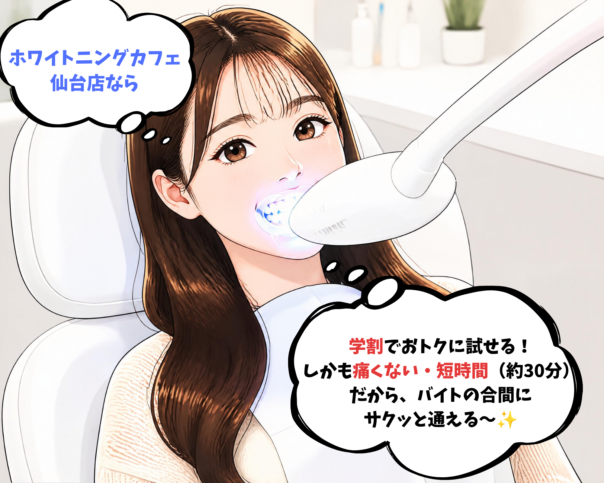 ホワイトニングカフェ仙台店でホワイトニング！駅近でサクッと通えて安心なセルフホワイトニング